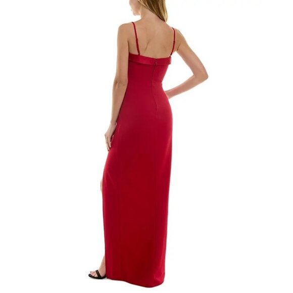 Red Bow Front Maxi Dress With Adjustable Straps & Side Slit By City Studio Size - Picture 2 of 7